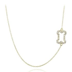 Gold Tone over Sterling Silver CZ Dog Bone Necklace