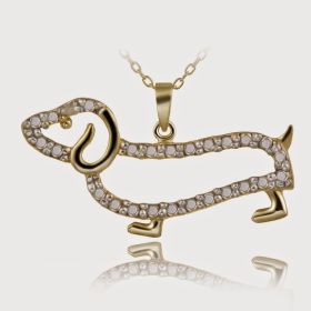 18K Gold over Sterling Silver Diamond Accent Dachshund Dog Necklace