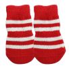 [Red Stripe] 8 Pcs Lovely Knit Dog Socks Cat Socks Pet Knitted Socks Indoor Wear