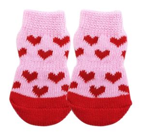 [Pink Heart] 8 Pcs Lovely Knit Dog Socks Cat Socks Pet Knitted Socks Indoor Wear