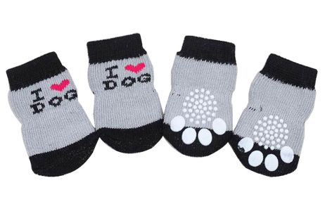 [Gray] 8 Pcs Lovely Knit Dog Socks Cat Socks Pet Knitted Socks Indoor Wear