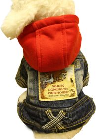 Warmth Pet Dog Clothes Winter Dress Jeans Wear Red Hat