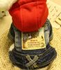 Warmth Pet Dog Clothes Winter Dress Jeans Wear Red Hat
