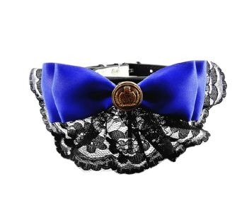Lace Trimming Bownot Decorated Adjustable Collar BLUE(Fit 27~31cm neck)